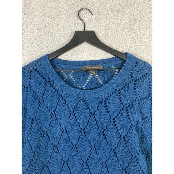 89th & Madison Women’s Blue Crochet Knit Pullover Sweater Medium Soft Cozy - Picture 7 of 8